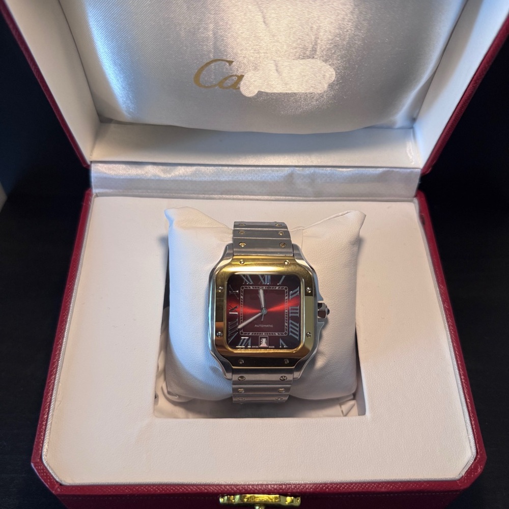 Luxury Watch Two-Tone Watch with Red Gradient Dial